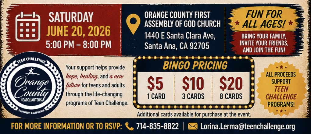 Orange County Teen Challenge 2026 Spring Event Flyer Image